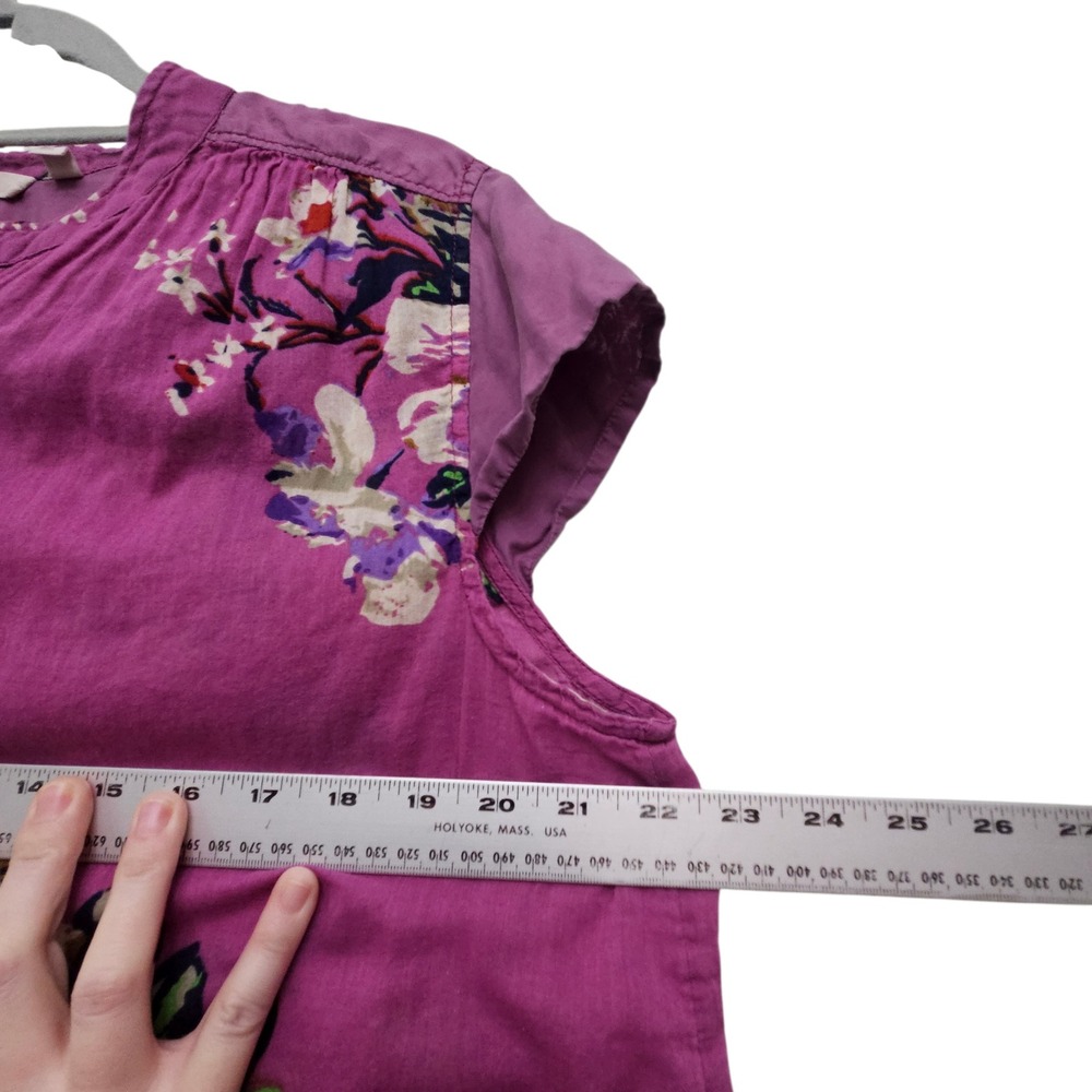 Soft Surroundings Button Front Top PXL Purple Floral Silk Boho Sheer Blouse - Picture 6 of 7